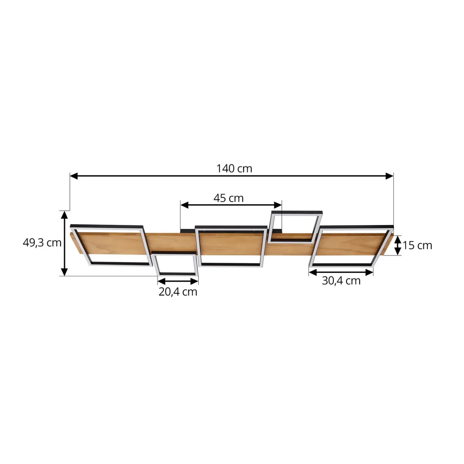 Lámpara LED de techo Lindby Galad, negra, madera, 5 luces, 140 cm