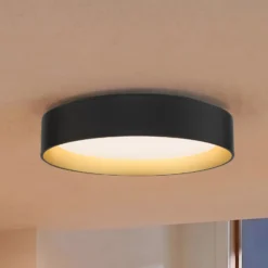 Lámpara LED de techo Lindby Gracjan, negra, metal, CCT, Ø 45 cm
