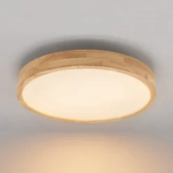 Lámpara LED de techo Lindby Lanira, Ø 50 cm, madera, control remoto, CCT