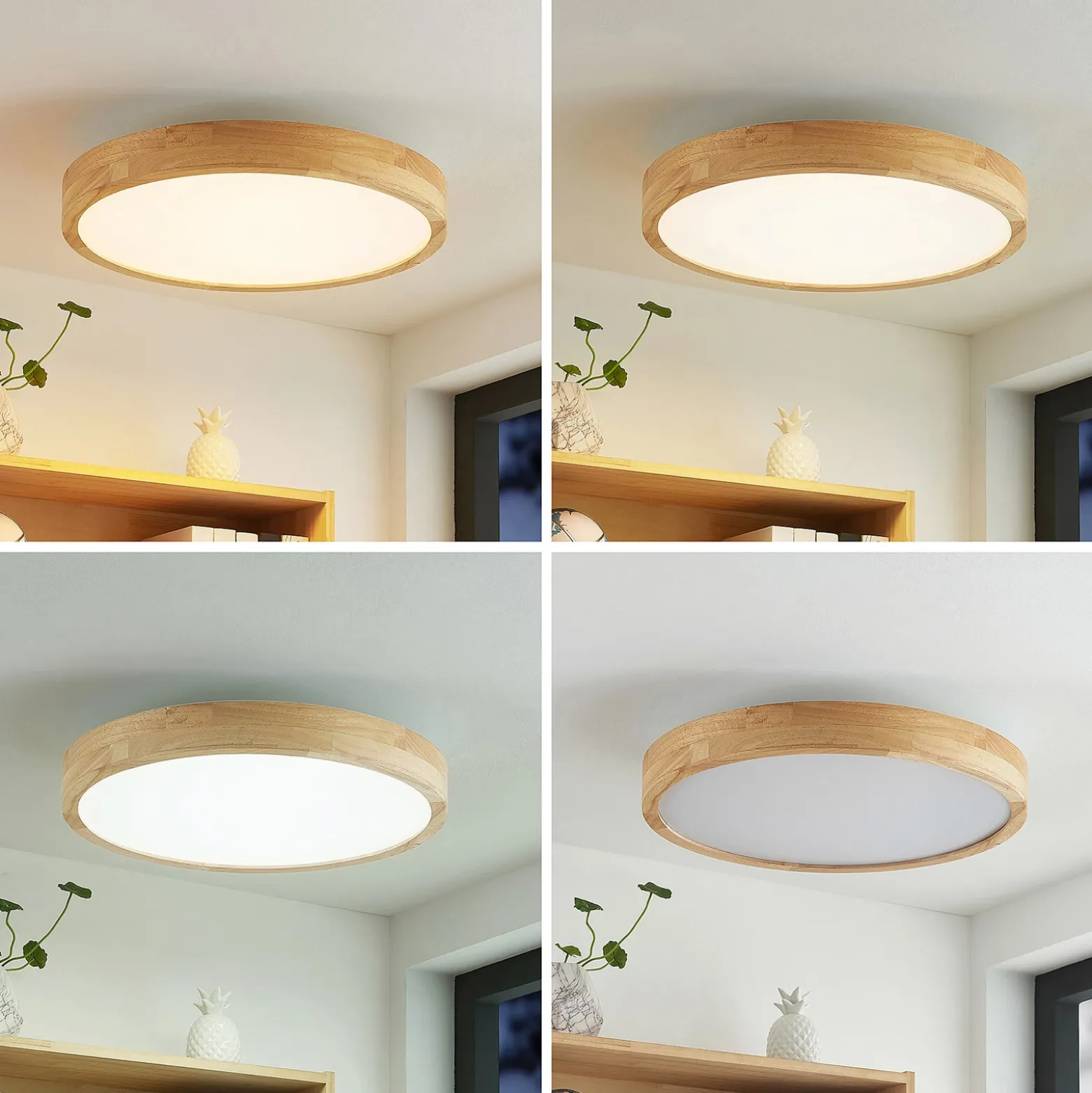 Lámpara LED de techo Lindby Lanira, Ø 50 cm, madera, control remoto, CCT