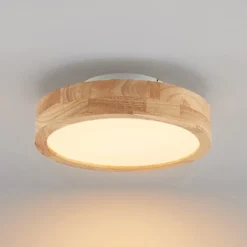 Lámpara LED de techo Lindby Lanira, Ø 30 cm, madera, control remoto, CCT