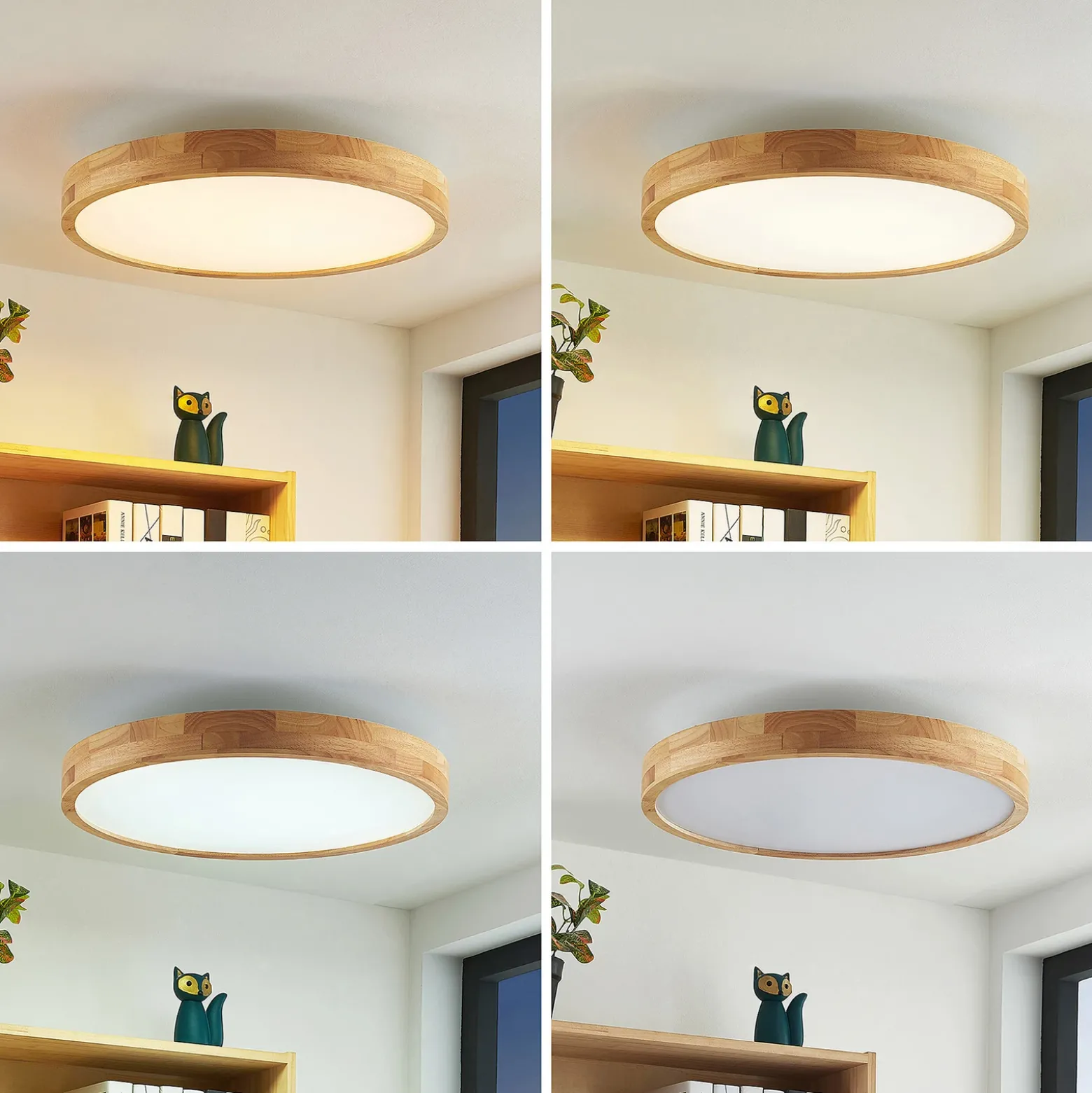 Lámpara LED de techo Lindby Lanira, Ø 60 cm, madera, control remoto, CCT