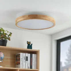 Lámpara LED de techo Lindby Lanira, Ø 60 cm, madera, control remoto, CCT