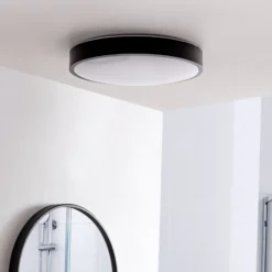 Lámpara LED de techo Lindby Medon, Ø 38 cm, negra, IP44, metal
