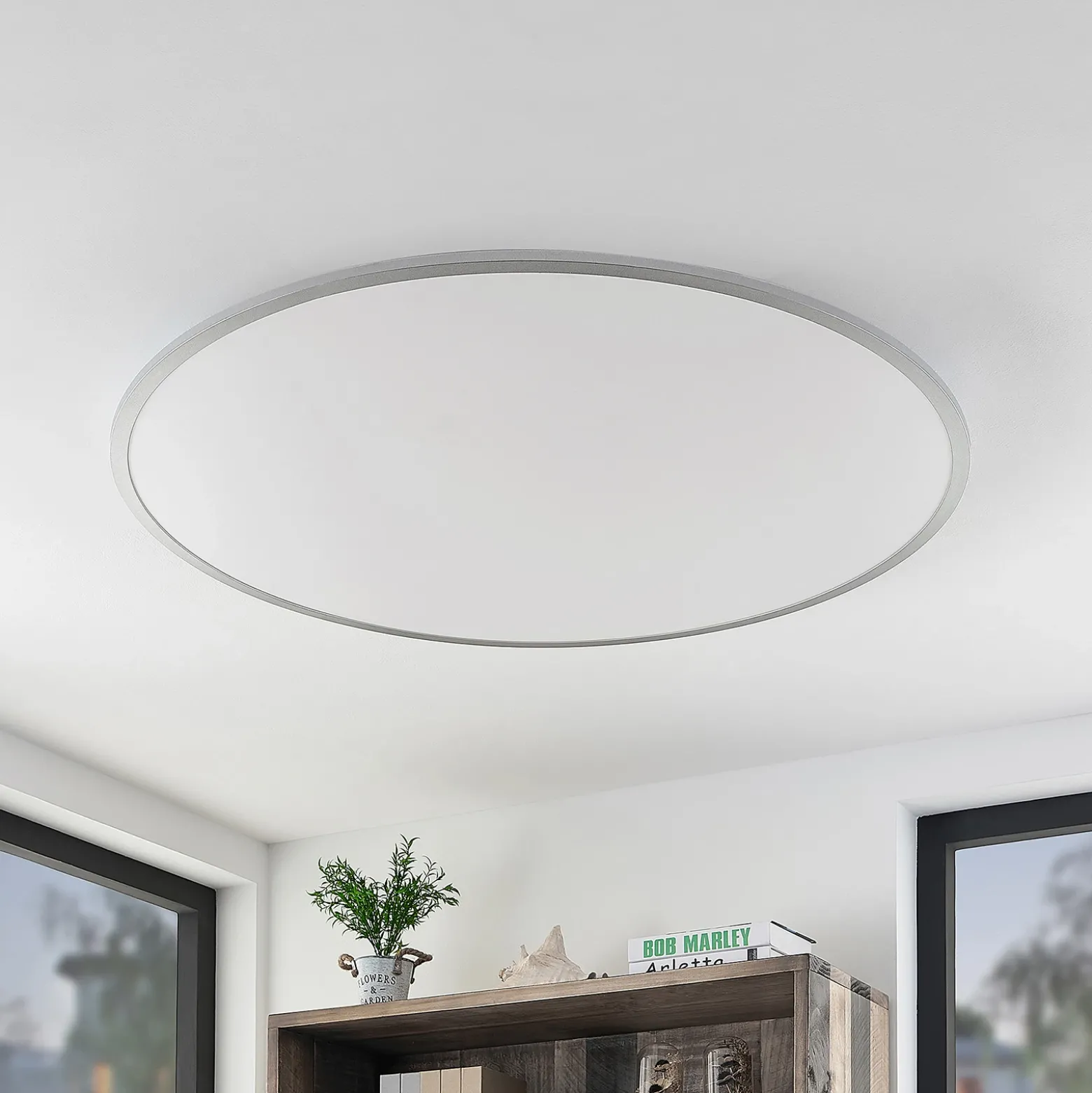 Lámpara LED de techo Lindby Narima, 4.000 K, Ø 100 cm, plata