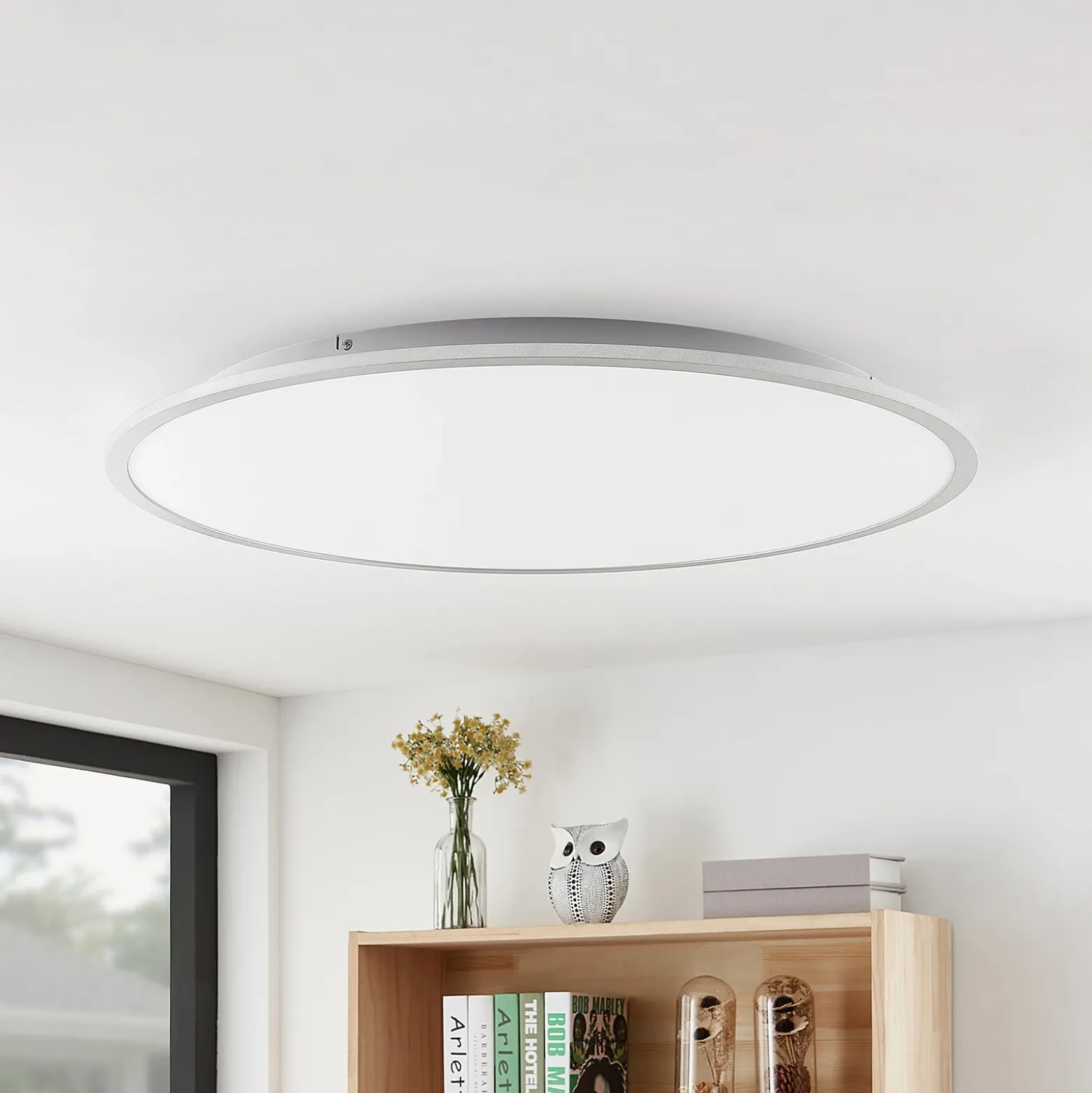 Lámpara LED de techo Lindby Narima, 4.000 K, Ø 80 cm, plata