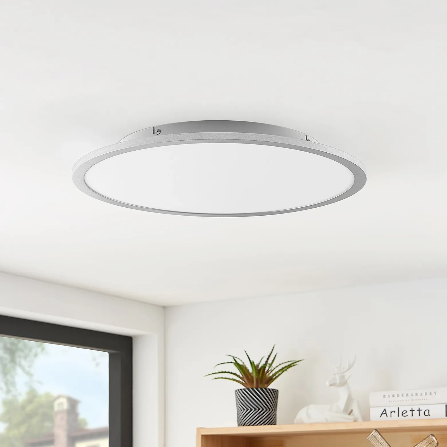 Lámpara LED de techo Lindby Narima, 4.000 K, Ø 50 cm, plata