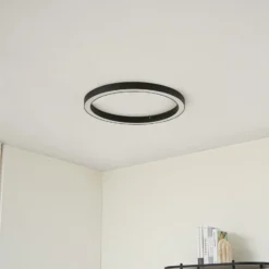 Lámpara LED de techo Lucande Neor, negra, Ø 60 cm, CCT, atenuable