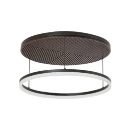 Lámpara LED de techo Lucande Orven, negro/madera, Ø50 cm, atenuable