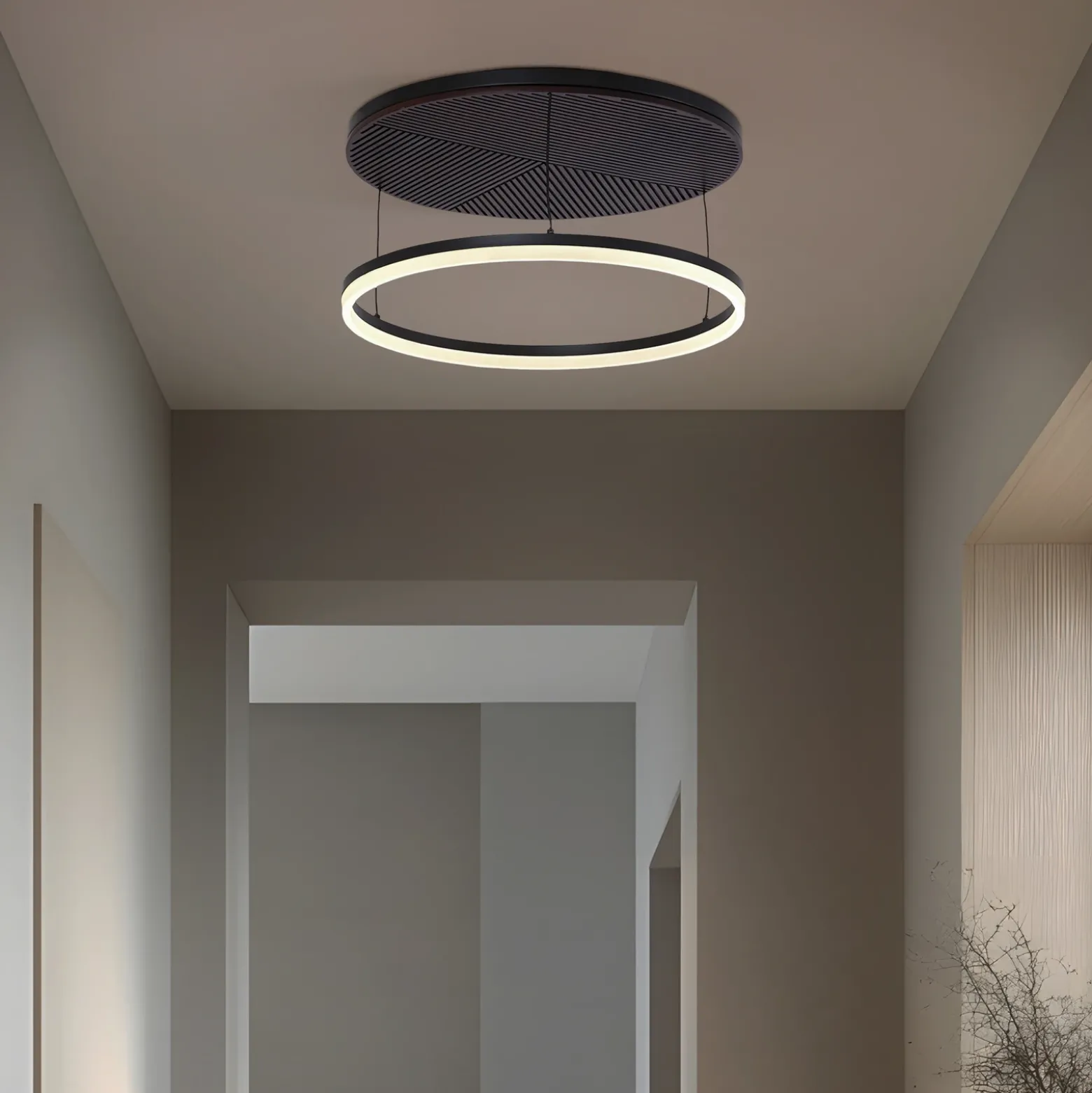 Lámpara LED de techo Lucande Orven, negro/madera, Ø50 cm, atenuable