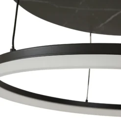 lámpara LED de techo Lucande Orven, negro/mármol, Ø 50 cm, atenuable.