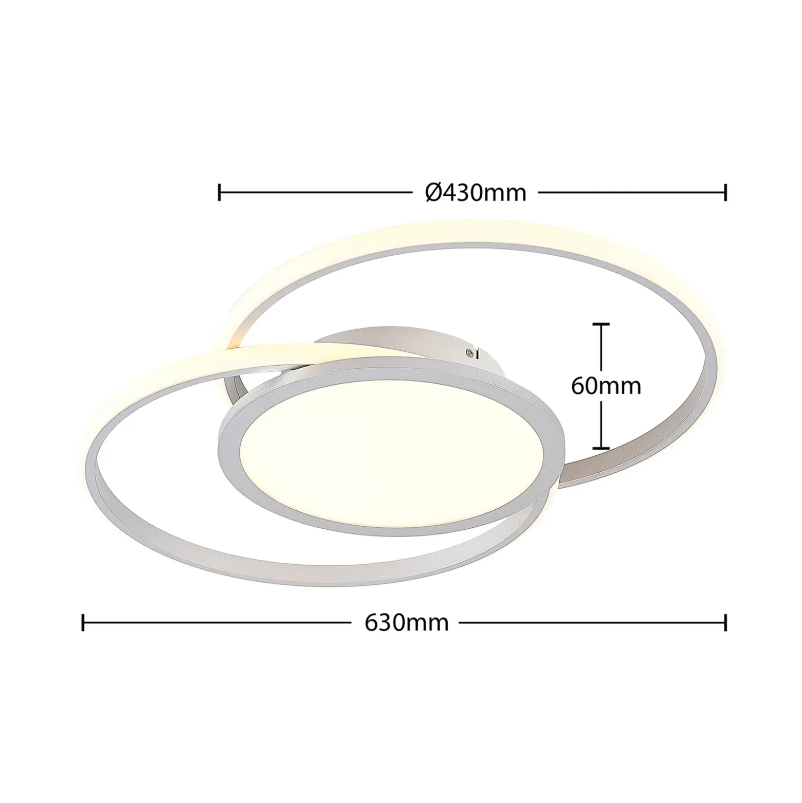 Lámpara LED de techo Lucande Senne, 63 cm, plata, aluminio