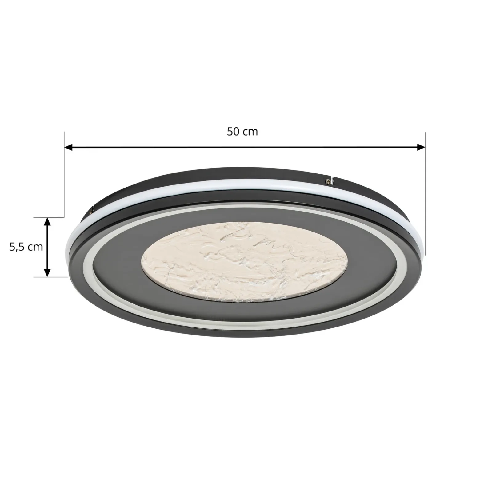 Lámpara LED de techo Lucande Tillian, negro/dorado, 50 cm, atenuable