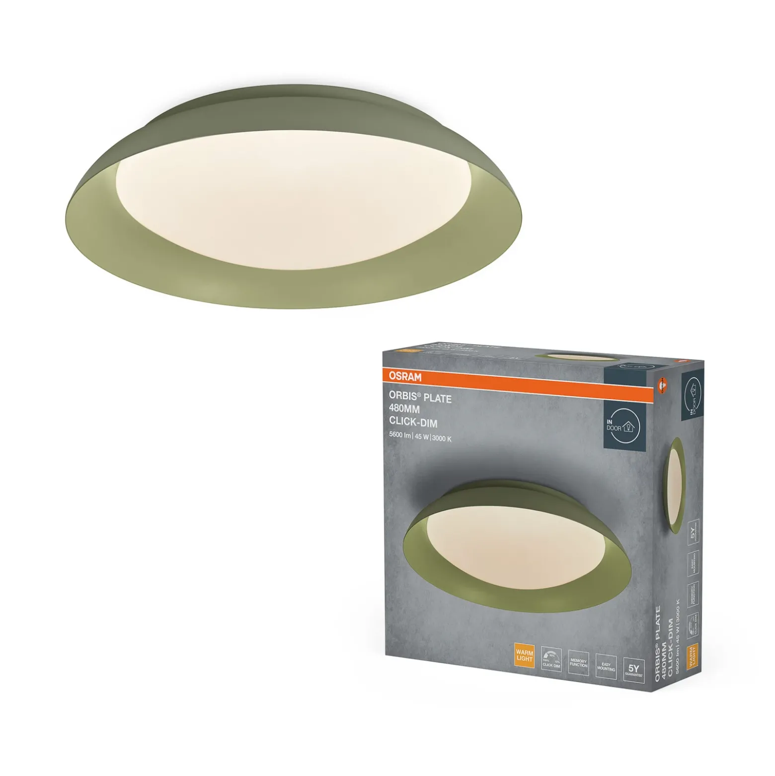Lámpara LED de techo ORBIS PLATE de OSRAM, verde, Ø 48 cm, clickdim