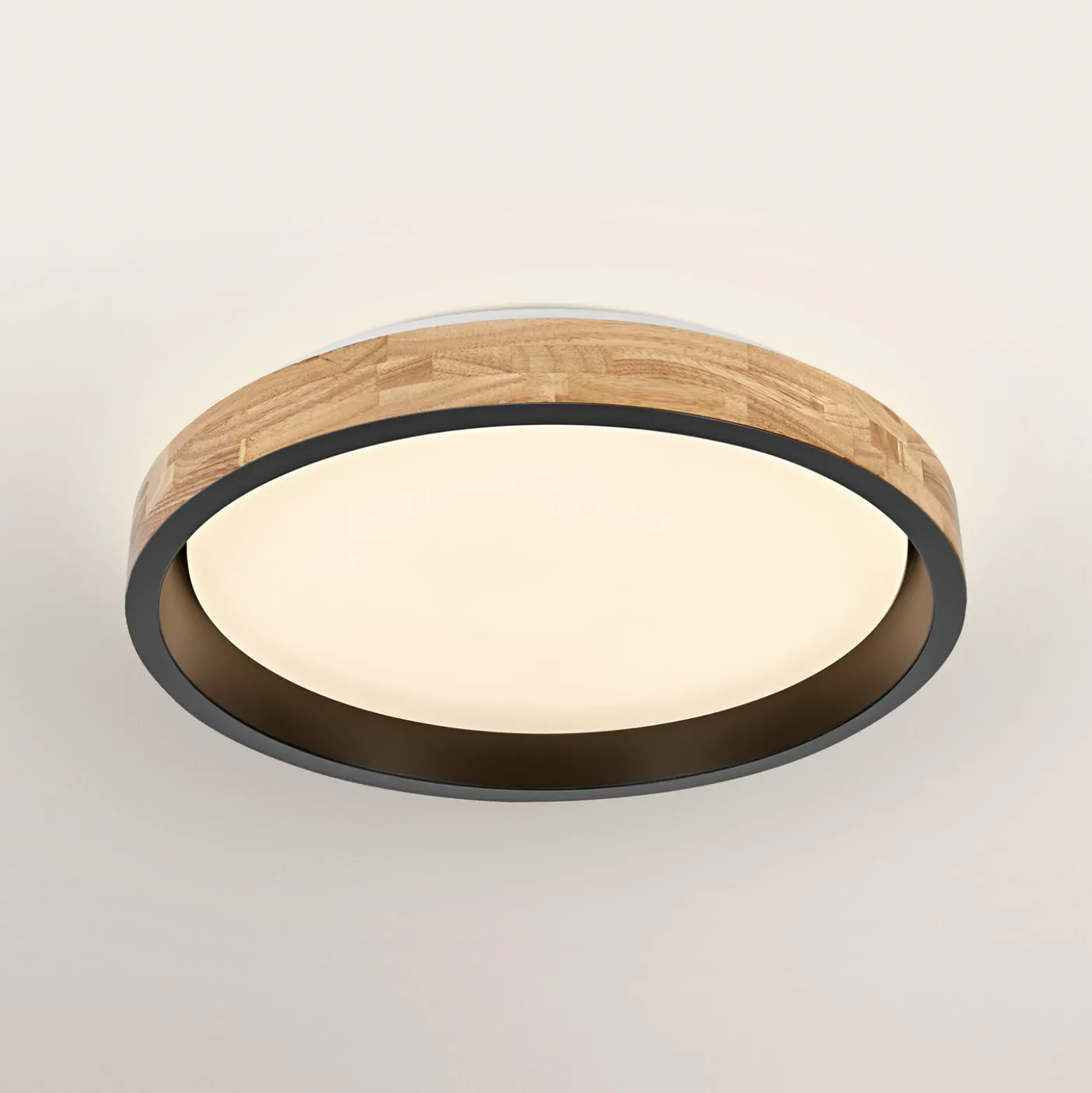 Lámpara LED de techo OSRAM ORBIS MARIANO, madera/negro, Ø 51 cm, atenuable