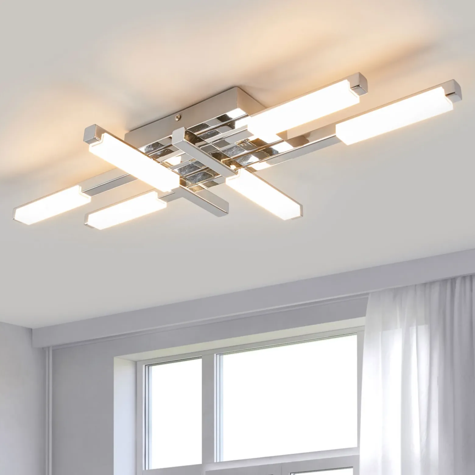Lámpara LED de techo Patrik de Lindby, 62 cm, 6 luces, cromo, IP44