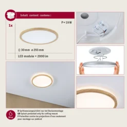 lámpara LED de techo Paulmann Atria Shine Ø29cm roble IP44 3.000K