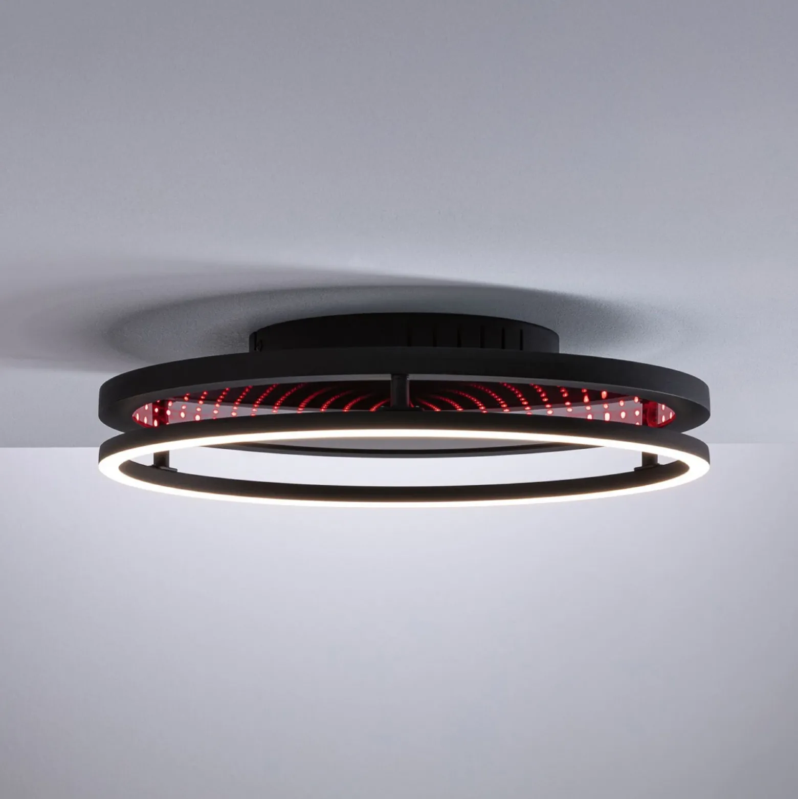 Lámpara LED de techo Paulmann Spaceglow One, negra, Ø 39 cm, RGBW