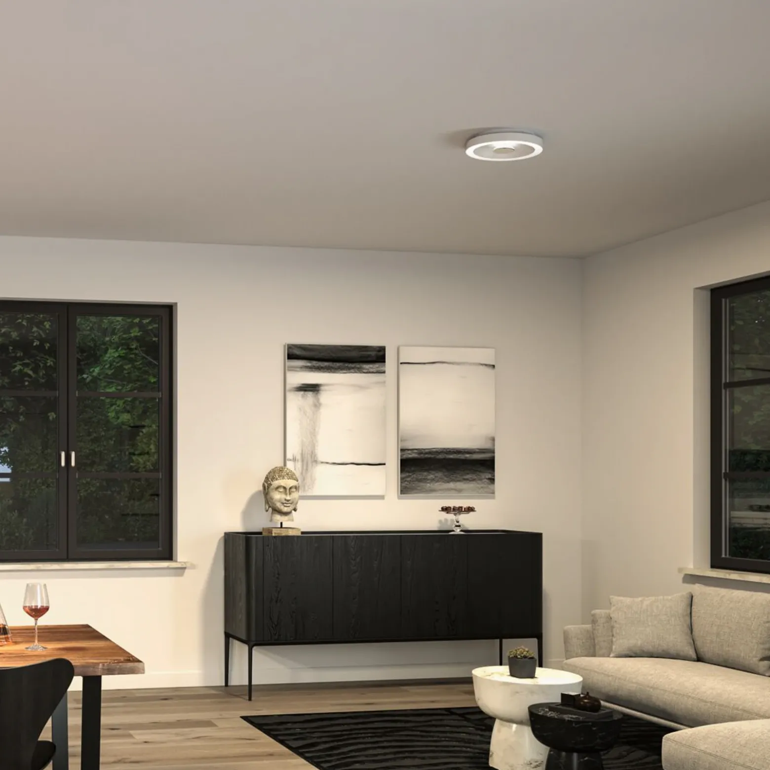 lámpara LED de techo Paulmann Volea, blanco/plata Ø 32 cm IP44 atenuable