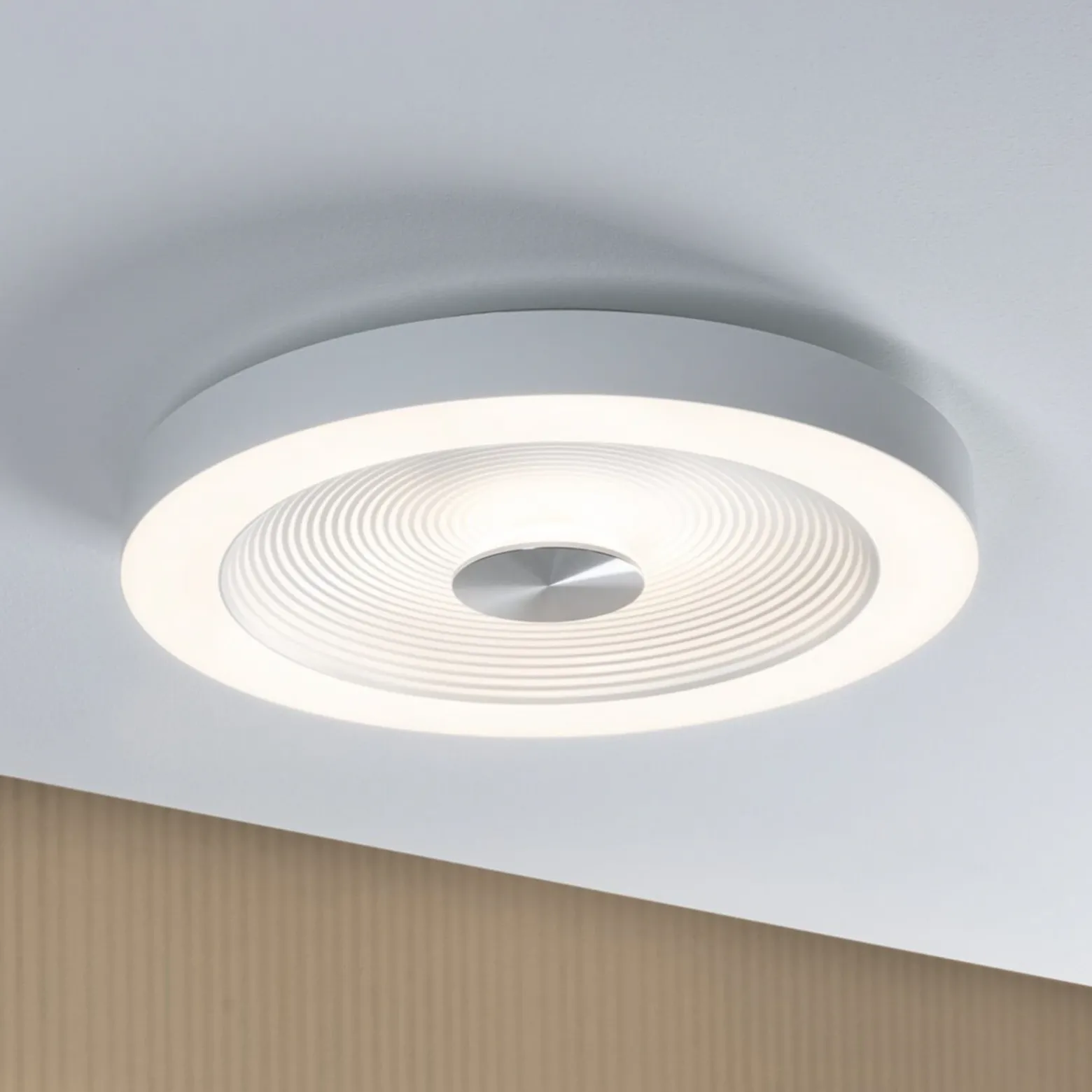 lámpara LED de techo Paulmann Volea, blanco/plata Ø 40 cm IP44 atenuable