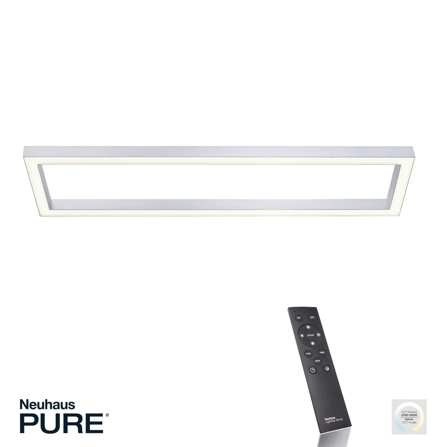 Lámpara LED de techo PURE Lines, 110 x 30 cm, plata, CCT, control remoto
