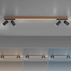 Lámpara LED de techo PURE Lines, 120 cm, negra, madera, control remoto