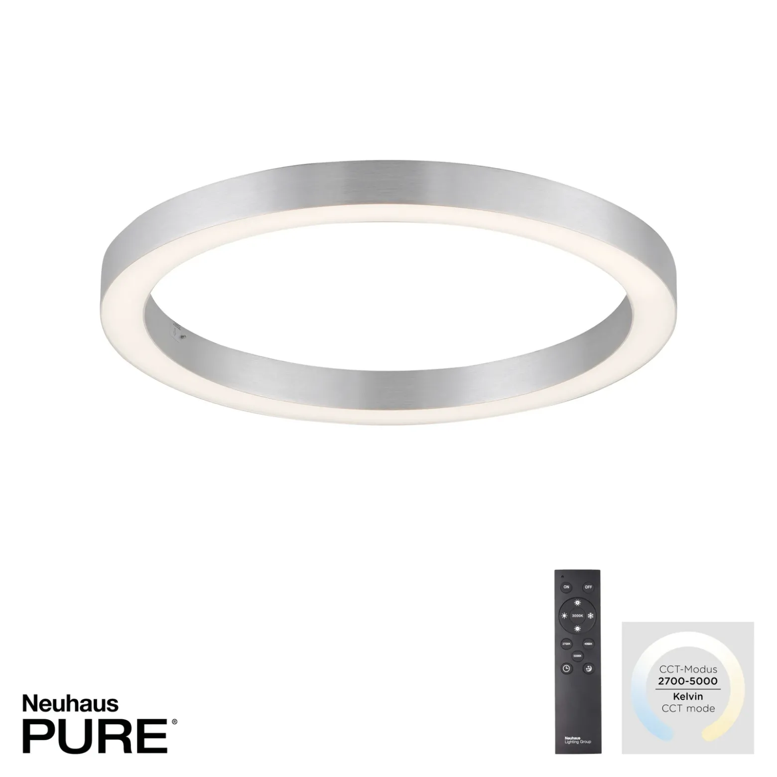Lámpara LED de techo PURE Lines, Ø 50 cm, color plateado, CCT