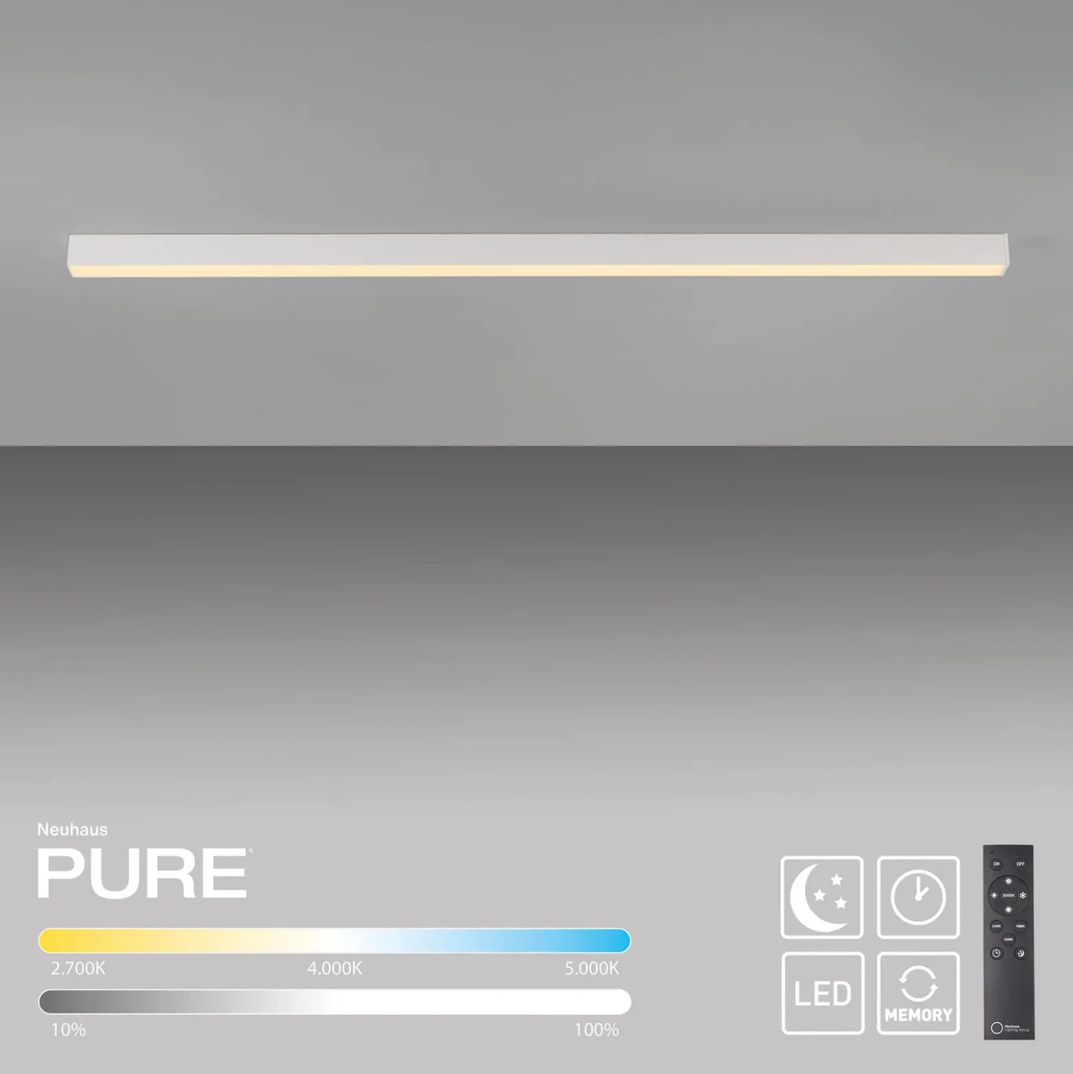 Lámpara LED de techo PURE Lines, blanca, 110 cm, CCT, control remoto