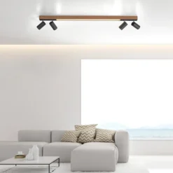 Lámpara LED de techo PURE Lines, 120 cm, negra, madera, control remoto