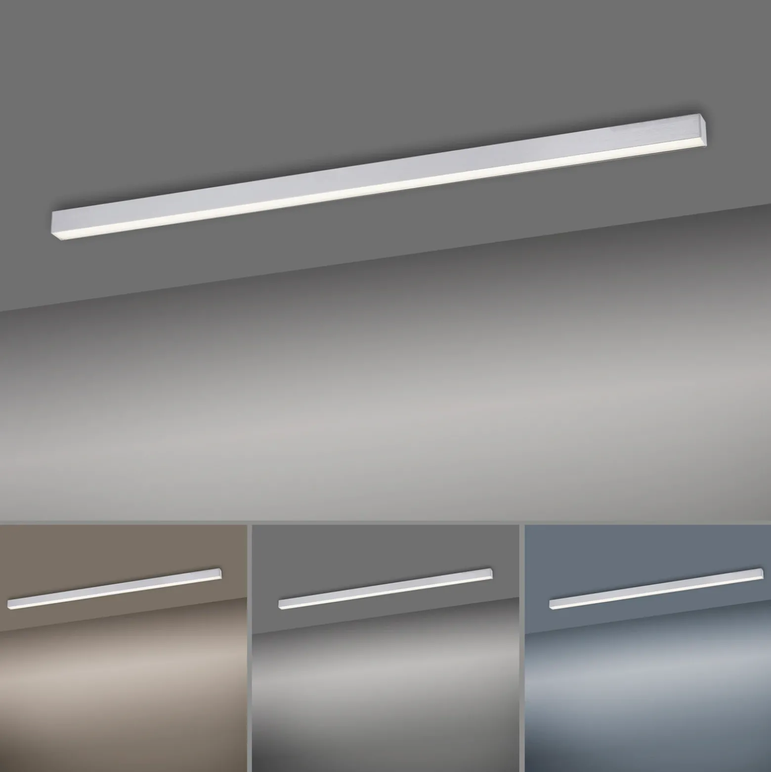 Lámpara LED de techo PURE Lines, 110 cm, plateada, CCT, control remoto