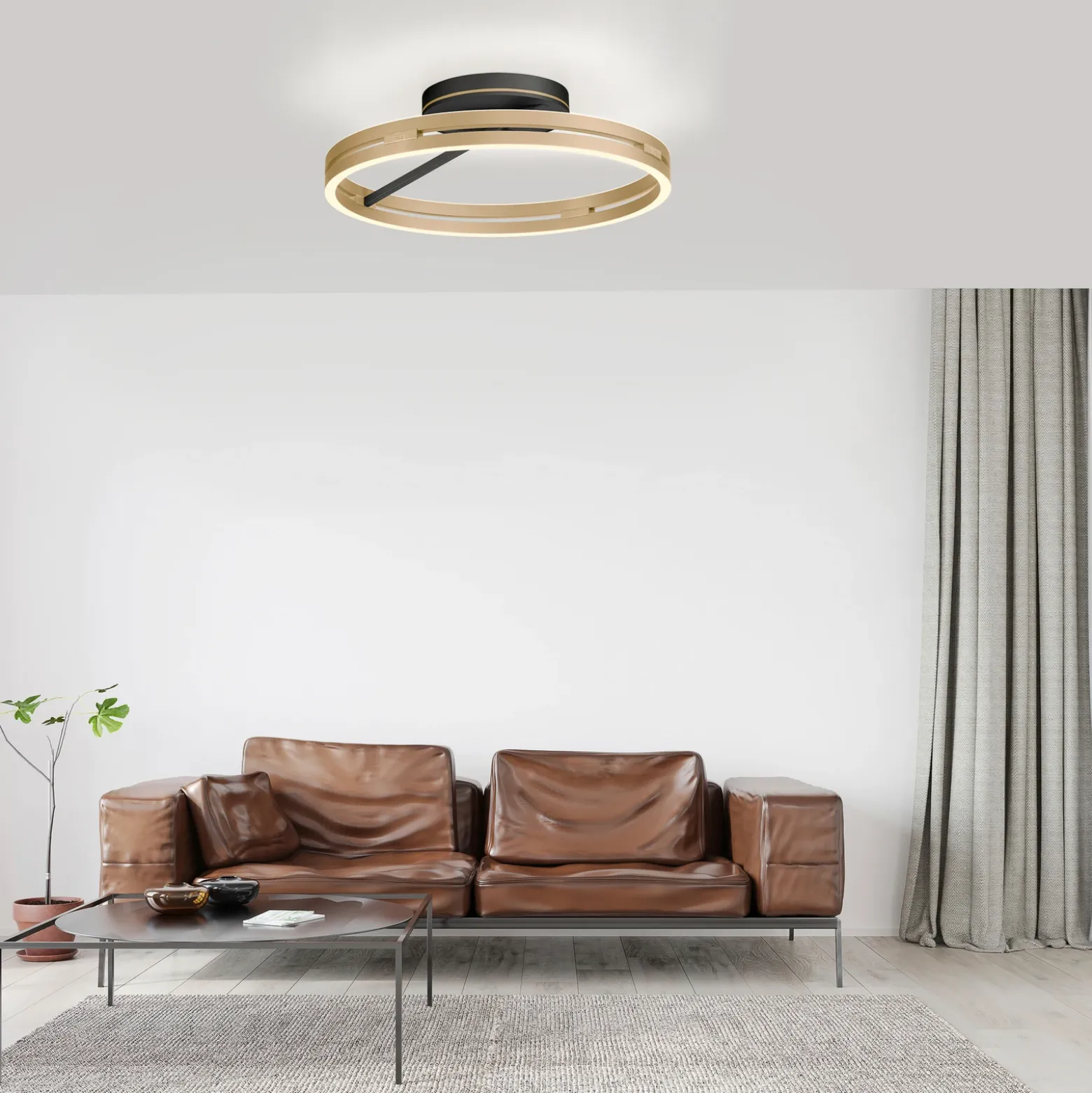 Lámpara LED de techo PURE Loop latón/negro metal Ø 60 cm CCT