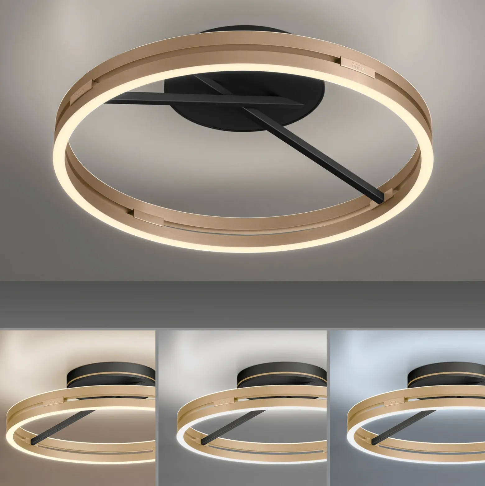 Lámpara LED de techo PURE Loop latón/negro metal Ø 60 cm CCT