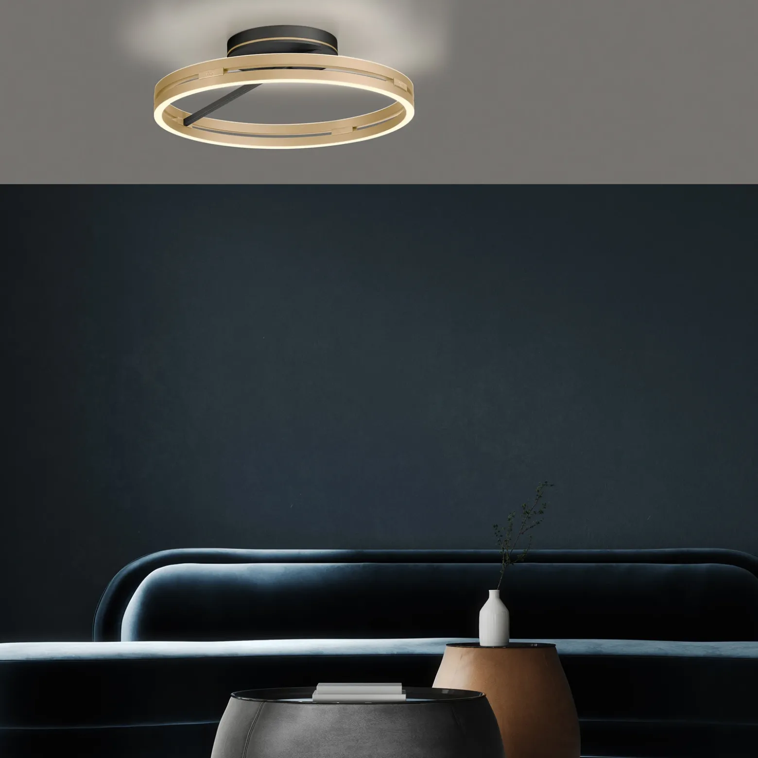 Lámpara LED de techo PURE Loop latón/negro metal Ø 60 cm CCT