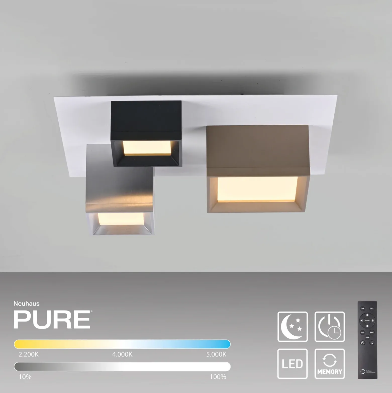 Lámpara LED de techo PURE Manhattan, multicolor, 3 luces, CCT