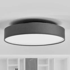 Lámpara LED de techo Saira de Lindby, Ø 40 cm, gris, textil