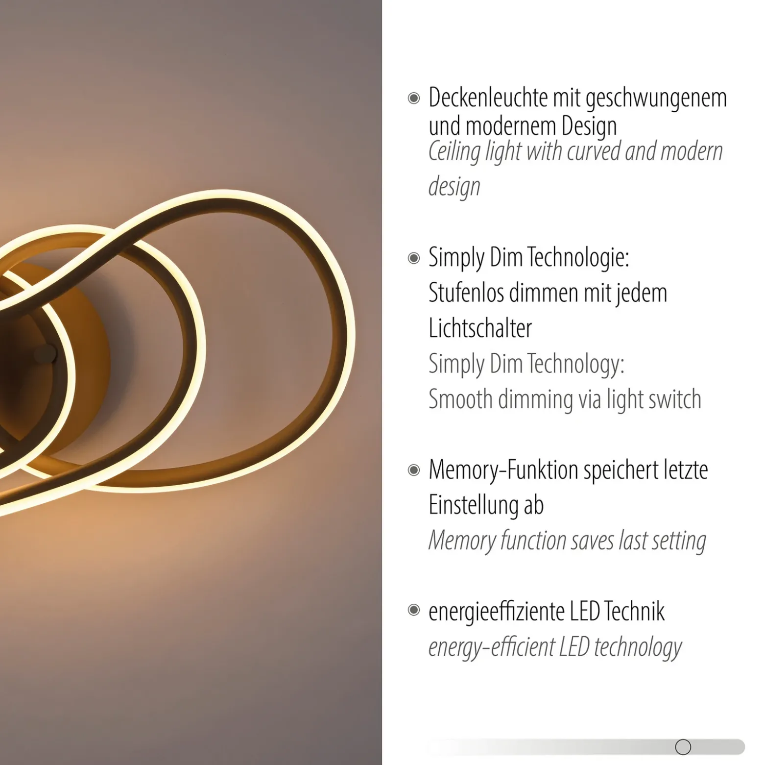 Lámpara LED de techo TWIST, color beige, 90 cm de largo, metal, Switchdim