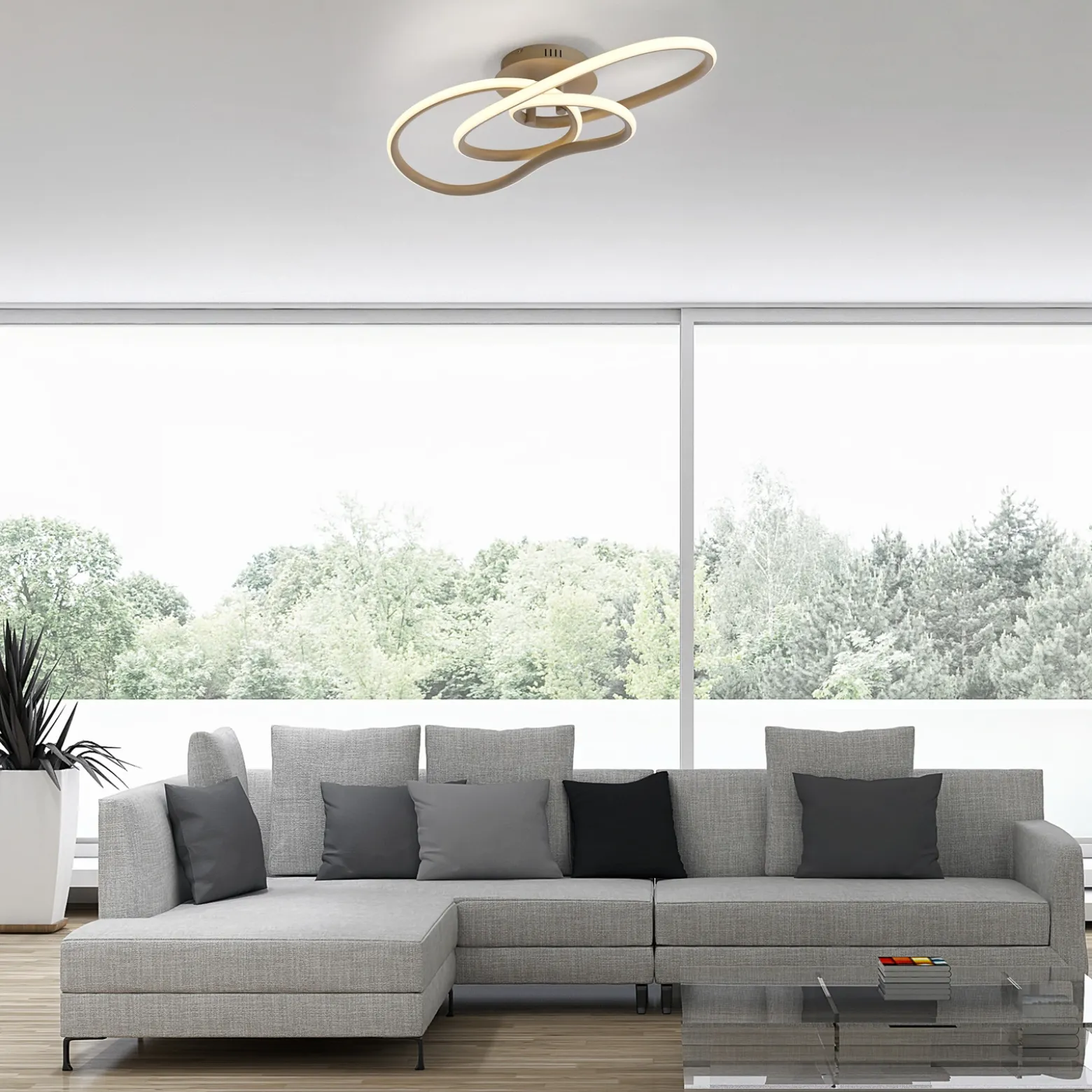 Lámpara LED de techo TWIST, color beige, 90 cm de largo, metal, Switchdim