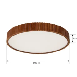 lámpara LED de techo Velua de Lindby, blanco/madera oscura, CCT, Ø 50 cm
