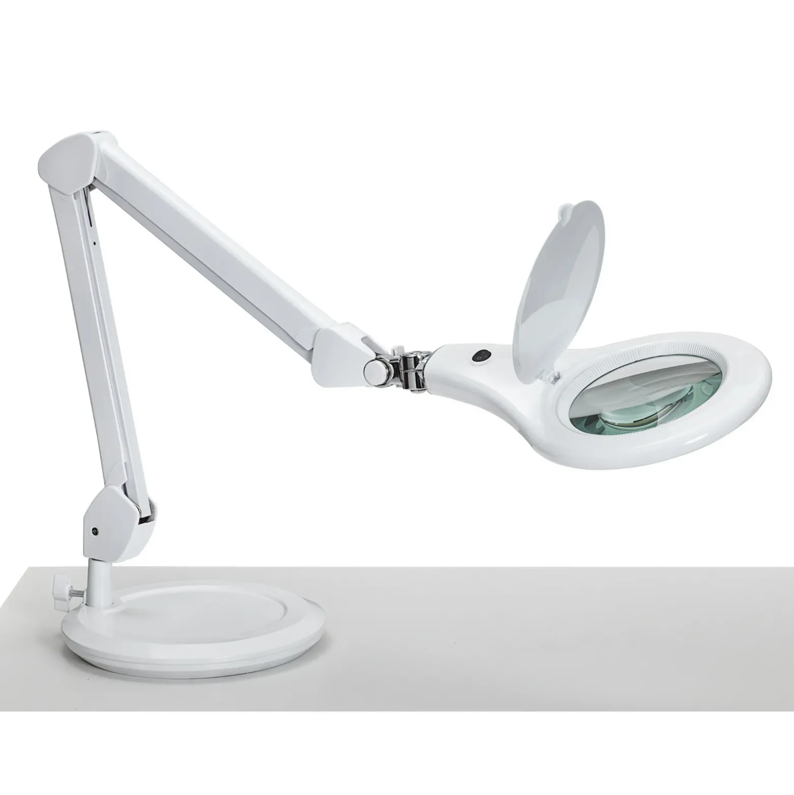 Lámpara LED para puesto de trabajo MAULmakro, blanca, 46 cm, con pie