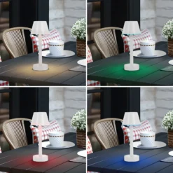 Lámpara LED recargable Lindby Gaja, blanca, USB, IP44, RGBW, atenuable
