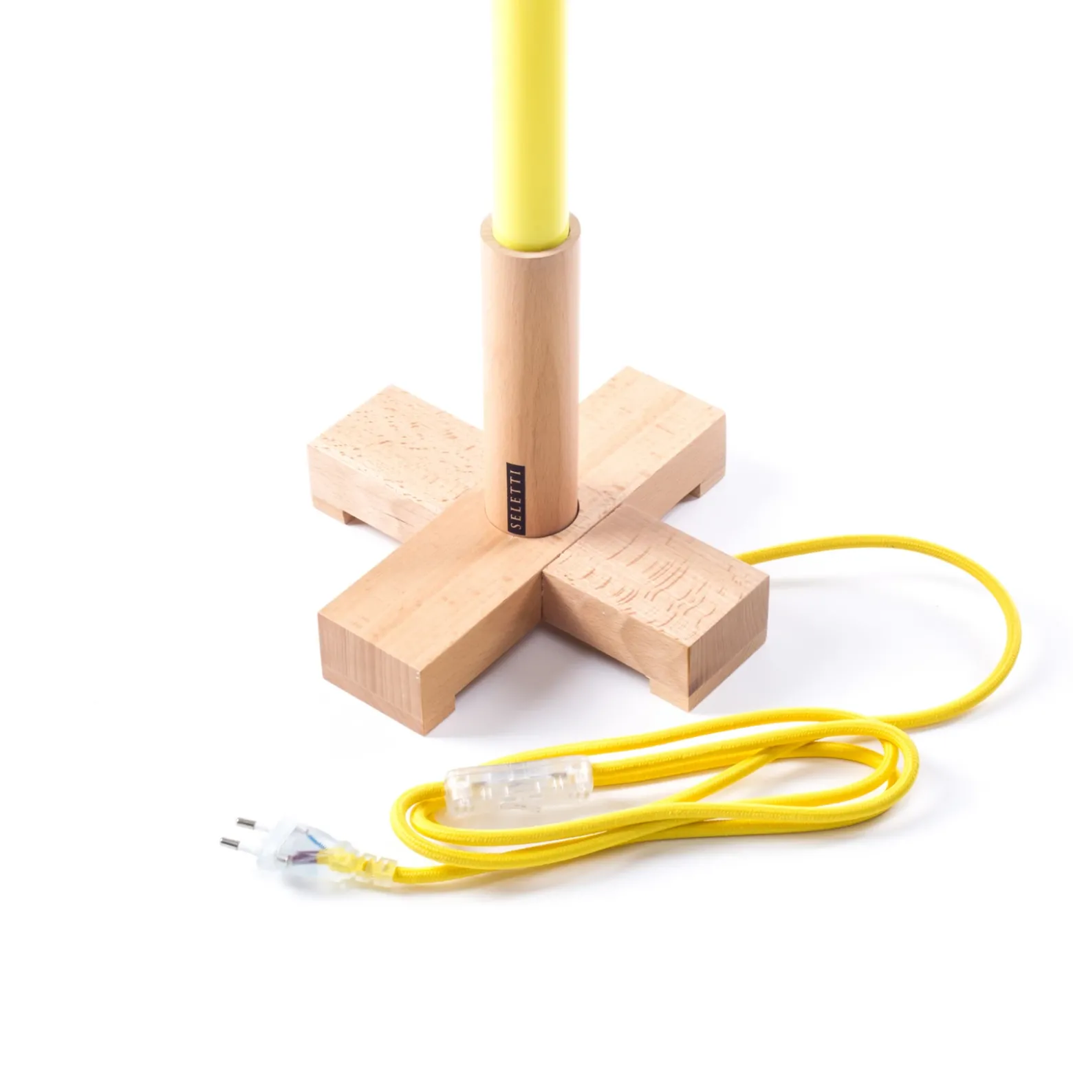 Lámpara LED SELETTI Linea, amarilla, detalles de madera, universal