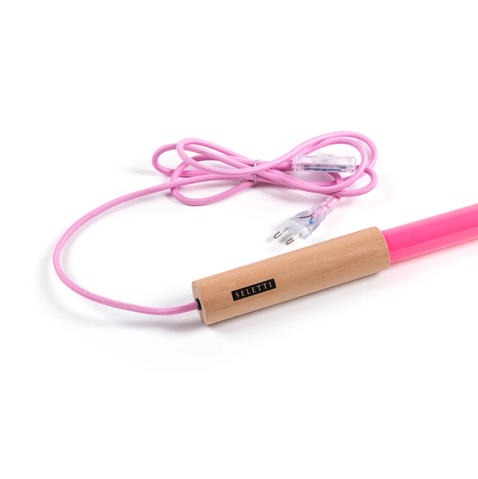 Lámpara LED SELETTI Linea, fucsia, detalles de madera, universal