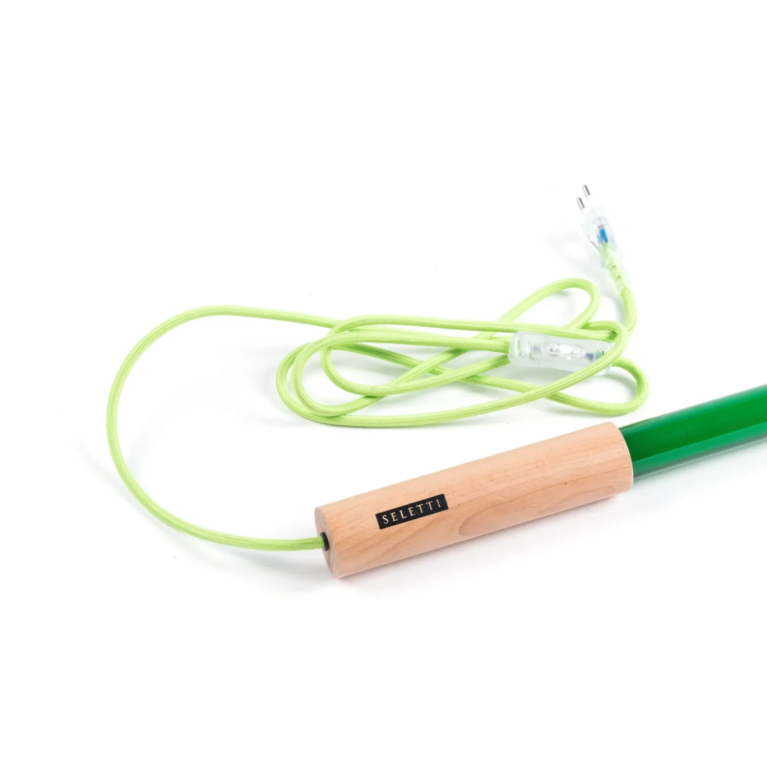 Lámpara LED SELETTI Linea, verde, detalles de madera, universal