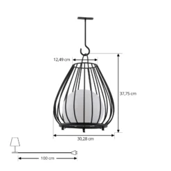 Lámpara LED solar Kelda de Lindby, negra, metal, 38 cm, atenuable.