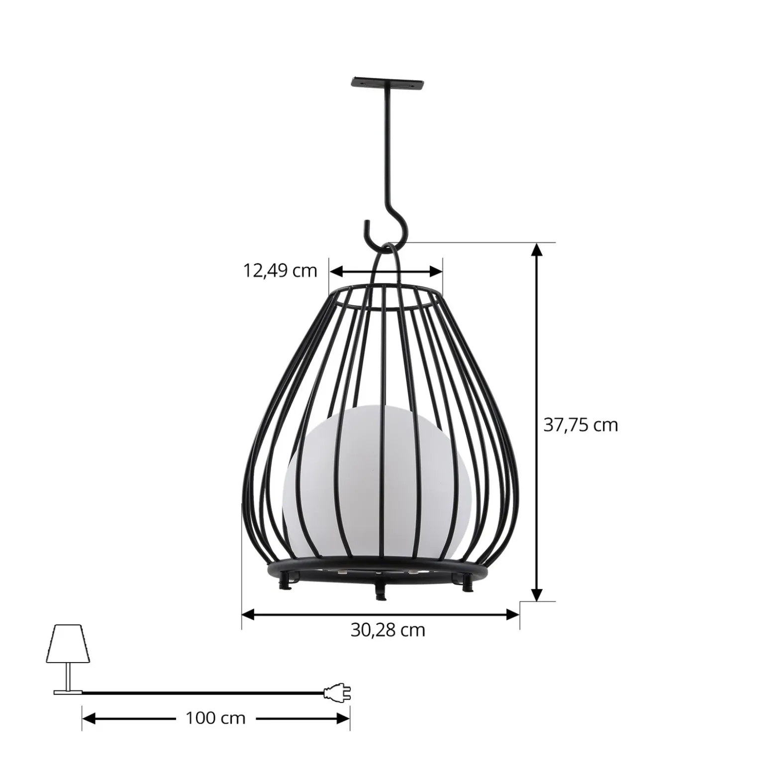 Lámpara LED solar Kelda de Lindby, negra, metal, 38 cm, atenuable.