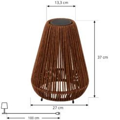 Lámpara LED solar Lindby Amaria, ratán, oscura, Ø 27 cm