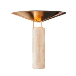 Lámpara mesa LED Rebound travertino cuero marrón
