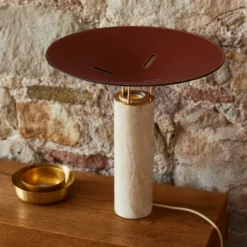 Lámpara mesa LED Rebound travertino cuero marrón