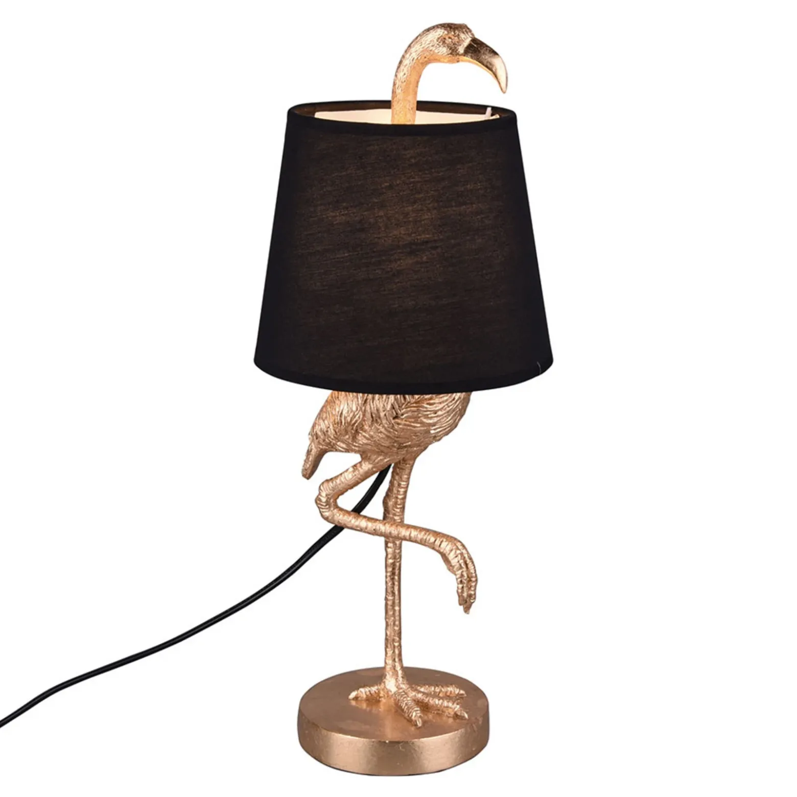Lámpara mesa Lola con figura flamenco, negro/oro