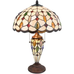 Lámpara mesa 5182 pantalla vidrio colores Tiffany